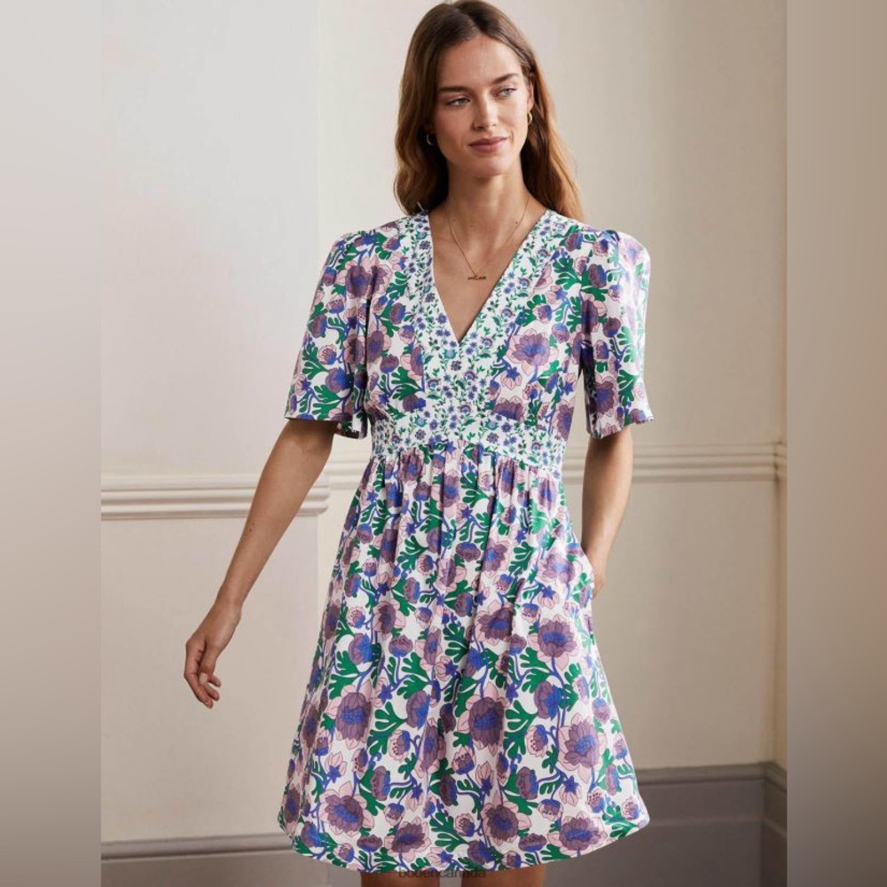 Boden Floral Mini Dress - Purple and Green